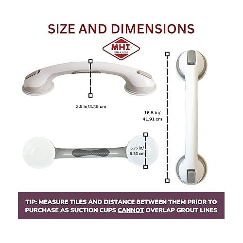  Safe-er-Grip Changing Lifestyles Suction Cup Grab Bars For Bathtubs & Showers; Safety Bathroom Assist Handle, White & Grey, 16 Inches