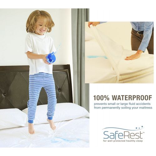  SafeRest Classic Plus Hypoallergenic 100% Waterproof Mattress Protector - Vinyl Free, Multiple Sizes