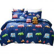 SafeRest Brandream Boys Bedding Set Full Size Blue Cars Pattern Toddler Kids Duvet Cover Set 3-Piece Zipper Closure (No Comforter Included)