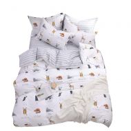 SafeRest 3 Piece Kids Boys Animal Bedding Duvet Cover Set Full/Queen White Soft Cotton Reversible Grey Striped Bedding Sets Queen for Kids Adult,Gift for Boys Girls Full Comforter Cover wit