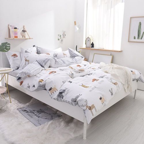  SafeRest 3 Piece Kids Boys Animal Bedding Duvet Cover Set Full/Queen White Soft Cotton Reversible Grey Striped Bedding Sets Queen for Kids Adult,Gift for Boys Girls Full Comforter Cover wit