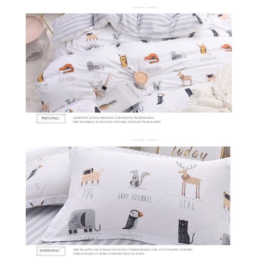  SafeRest 3 Piece Kids Boys Animal Bedding Duvet Cover Set Full/Queen White Soft Cotton Reversible Grey Striped Bedding Sets Queen for Kids Adult,Gift for Boys Girls Full Comforter Cover wit