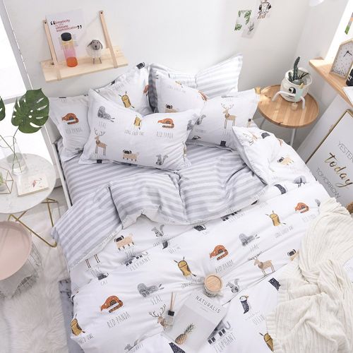  SafeRest 3 Piece Kids Boys Animal Bedding Duvet Cover Set Full/Queen White Soft Cotton Reversible Grey Striped Bedding Sets Queen for Kids Adult,Gift for Boys Girls Full Comforter Cover wit