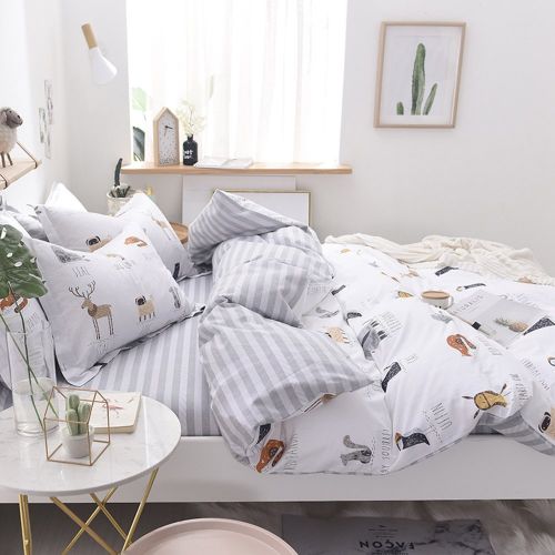  SafeRest 3 Piece Kids Boys Animal Bedding Duvet Cover Set Full/Queen White Soft Cotton Reversible Grey Striped Bedding Sets Queen for Kids Adult,Gift for Boys Girls Full Comforter Cover wit