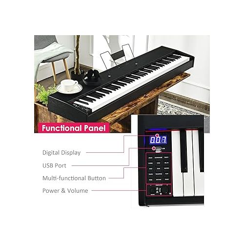  Safeplus Digital Piano 88 Key Full Size Weighted Keyboard, Electric Piano Portable with Sustain Pedal Power, Supply for Beginner Adults Practice(Black)