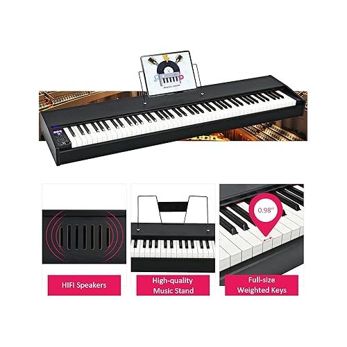  Safeplus Digital Piano 88 Key Full Size Weighted Keyboard, Electric Piano Portable with Sustain Pedal Power, Supply for Beginner Adults Practice(Black)