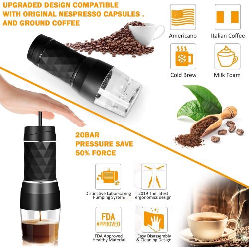  Portable Espresso Machines, Safeplus Hand coffee Maker, 20 Bar Pressure for Capsule & Ground Coffee,Manually Operated,Travel Gadgets, Compatible with Ground Coffee, Perfect for Cam