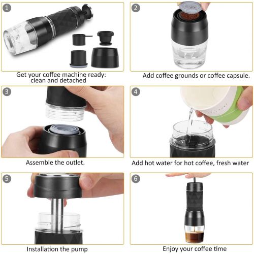  Portable Espresso Machines, Safeplus Hand coffee Maker, 20 Bar Pressure for Capsule & Ground Coffee,Manually Operated,Travel Gadgets, Compatible with Ground Coffee, Perfect for Cam