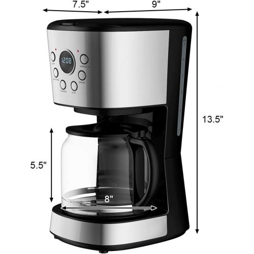  Safeplus 12 Cup Programmable Coffee Maker,Coffee Machine with 1.8 litres Glass Carafe Capacity and LCD Display Drip Coffee Brewer Water Tank other Drinks Tea for kitchen Office Rec