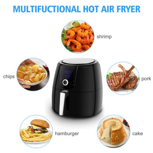  Safeplus 5.5Qt Air Fryer, 1800W Programmable Digital Oil Free Electric Hot Air Fryer, Screen Control Kitchen Healthy Cooker, Family Size XL