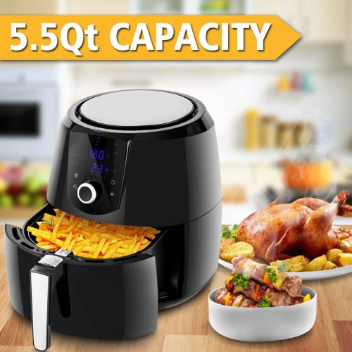  Safeplus 5.5Qt Air Fryer, 1800W Programmable Digital Oil Free Electric Hot Air Fryer, Screen Control Kitchen Healthy Cooker, Family Size XL