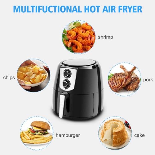  Safeplus 5.5Qt Air Fryer, 1800W Programmable Oil Free Electric Hot Air Fryer, Kitchen Healthy Cooker with Dual Dial Timer Temperature Control Knobs, Family Size XL