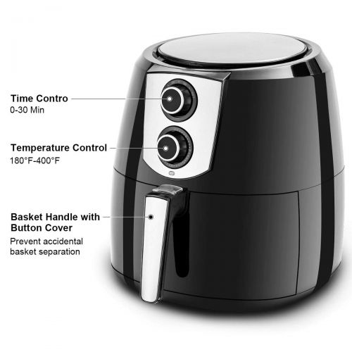  Safeplus 5.5Qt Air Fryer, 1800W Programmable Oil Free Electric Hot Air Fryer, Kitchen Healthy Cooker with Dual Dial Timer Temperature Control Knobs, Family Size XL