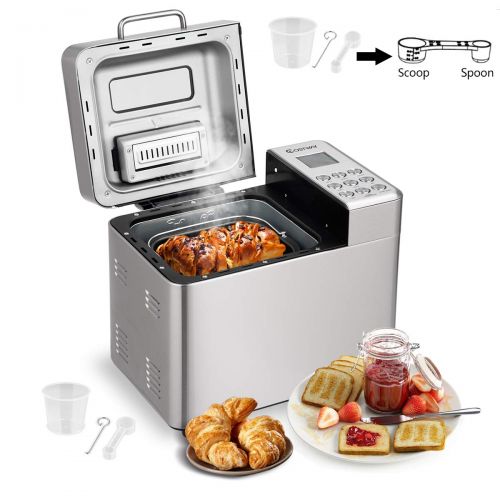  Safeplus Stainless Steel Bread Machine - 2LB Automatic Bread Maker with 15 Programs,15 Hours Delay Timer, 1 Hour Keep Warm