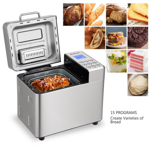  Safeplus Stainless Steel Bread Machine - 2LB Automatic Bread Maker with 15 Programs,15 Hours Delay Timer, 1 Hour Keep Warm