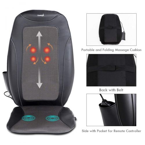  Safeplus Shiatsu Back & Neck Massage Chair Seat Cushion with Heat and Height Adjustment, Full Back Kneading...