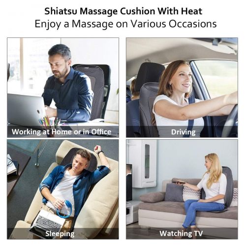  Safeplus Shiatsu Back & Neck Massage Chair Seat Cushion with Heat and Height Adjustment, Full Back Kneading...