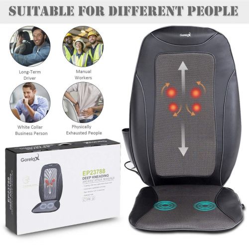  Safeplus Shiatsu Back & Neck Massage Chair Seat Cushion with Heat and Height Adjustment, Full Back Kneading...