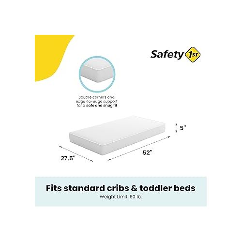  Safety 1st Heavenly Dreams Baby Crib & Toddler Bed Mattress, Waterproof Cover, Firm, Fits Standard Size Cribs & Toddler Beds, White