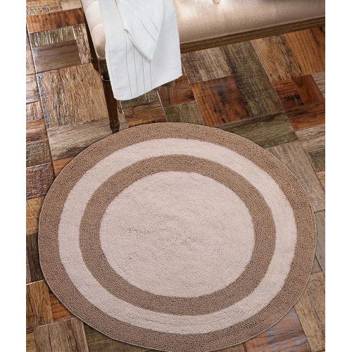  Saffron Fabs 100% Soft Cotton 36 Inch Round Reversible Two Tone Beige-Ivory 200 GSF Bath Rug