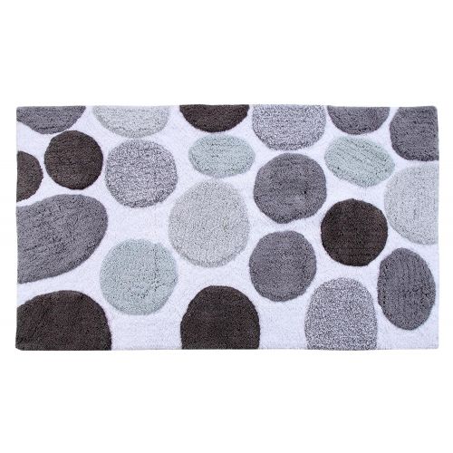  Saffron Fabs Bath Rug 100% Soft Cotton, Size 50x30 Inch, Latex Spray Non-Skid Backing, Multiple Gray Color Pebble Stone Pattern, Machine Washable