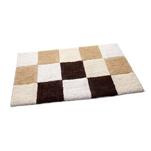  Saffron Fabs 2 Piece Bath Rug Set, 100% Soft Cotton, Size 24x17 Inch and 34x21 Inch, Latex Spray Non-Skid Backing, Beige, Checkerboard Pattern, Hand Tufted, 190 GSF Wt, Machine Was