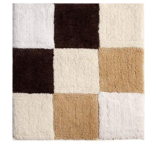  Saffron Fabs 2 Piece Bath Rug Set, 100% Soft Cotton, Size 24x17 Inch and 34x21 Inch, Latex Spray Non-Skid Backing, Beige, Checkerboard Pattern, Hand Tufted, 190 GSF Wt, Machine Was