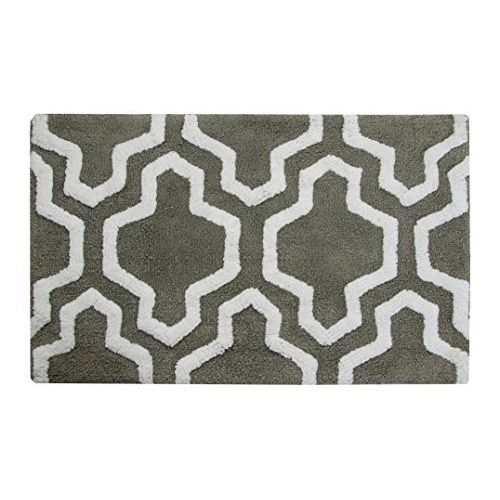  Saffron Fabs Bath Rug 100% Soft Cotton, 50 Inches x 30 Inches, Color Gray/White, GSF 180, Pattern Quatrefoil