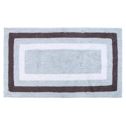  Saffron Fabs Bath Rug 100% Cotton, 50x30 Inch, Reversible - Different Pattern on Both Side, Gray, Race Track Pattern, Hand Tufted, Machine Washable