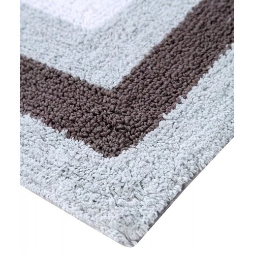  Saffron Fabs Bath Rug 100% Cotton, 50x30 Inch, Reversible - Different Pattern on Both Side, Gray, Race Track Pattern, Hand Tufted, Machine Washable