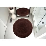 Saffron Fabs Bath Rug 100% Soft Cotton 36 Inch Round, Reversible-Different Pattern On Both Sides, Solid Chocolate Color, Hand Knitted Crochet Lace Border, Hand Tufted, 200 GSF Weig
