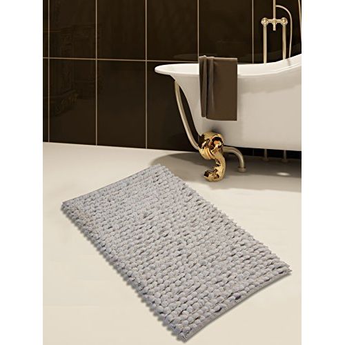  Bath Rug - Saffron Fabs Cotton and Microfiber handloom, 50x30 Inches, Color White, GSF 200, Pattern Bubbles