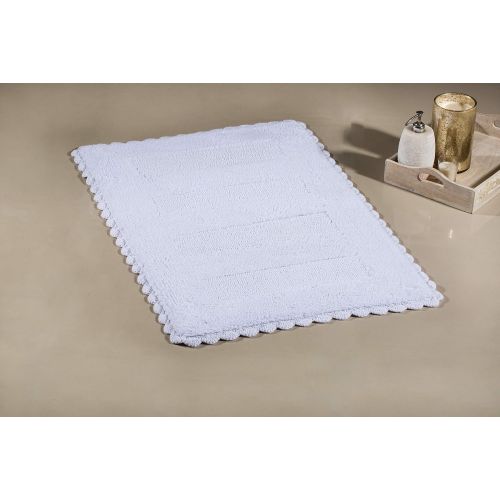  Saffron Fabs SPA Rug 100% Soft Cotton, 50x30 Inch Reversible, Color White, 260 GSF, Crochet Lace Border