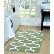 Saffron Fabs Geometric Bath Rug Cotton 50 Inch x 30 Inch Sage Green/White