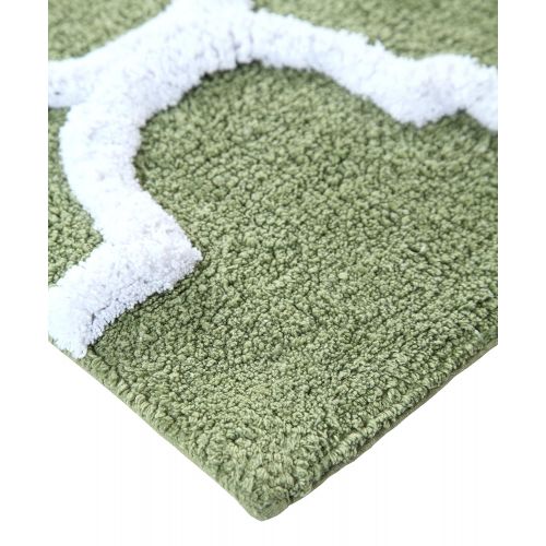  Saffron Fabs Geometric Bath Rug Cotton 50 Inch x 30 Inch Sage Green/White