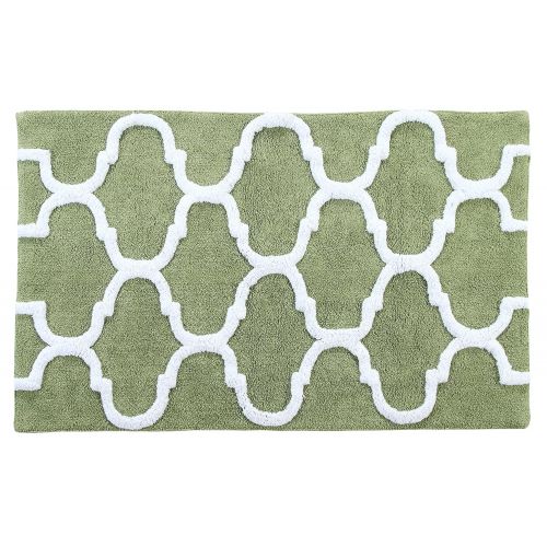  Saffron Fabs Geometric Bath Rug Cotton 50 Inch x 30 Inch Sage Green/White