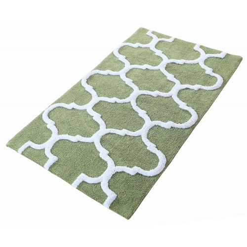  Saffron Fabs Geometric Bath Rug Cotton 50 Inch x 30 Inch Sage Green/White