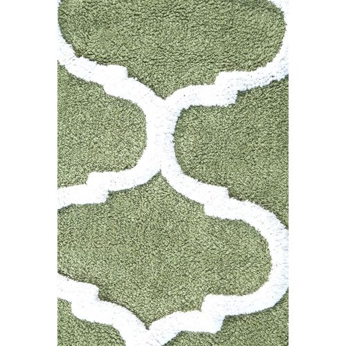  Saffron Fabs Geometric Bath Rug Cotton 50 Inch x 30 Inch Sage Green/White