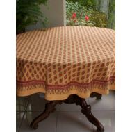 Saffron Marigold Indian Summer Tablecloth | Orange Cream Paisley Tropical Mango Floral Vintage Round Tablecloth 90 Round