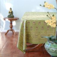 Saffron Marigold Memories of Shalimar ~ Asian Indian Green Gold Table Cloths 70x108