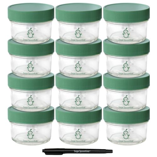  Sage Spoonfuls Glass Big Batch Baby Food Storage Containers - Set of 12 4-Ounce Jars - Dishwasher-Safe Glass Free of BPA, Phthalate, Lead, and PVC