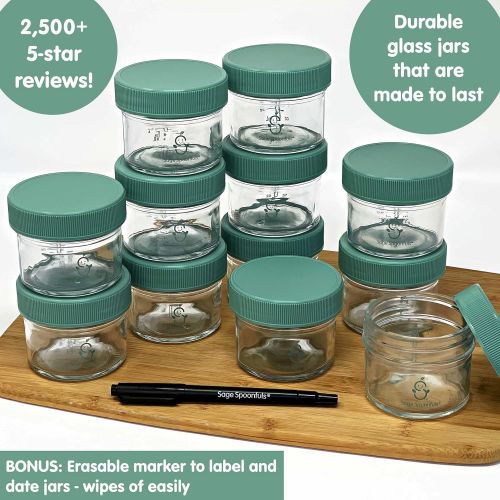  Sage Spoonfuls Glass Big Batch Baby Food Storage Containers - Set of 12 4-Ounce Jars - Dishwasher-Safe Glass Free of BPA, Phthalate, Lead, and PVC