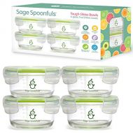 Sage Spoonfuls Glass Baby Food Storage Jars | Stronger Than Regular Glass | Set of 4 Bowls with Snap Lids | 7oz | BPA, Lead, Phthalate & PVC Free | Leak Proof, Airtight | Freezer, Microwave, Oven