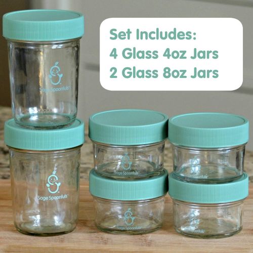  Sage Spoonfuls Glass Baby Food Storage Containers | 4 Glass 4oz & 2 Glass 8oz Baby Food Jars & Lids | 30 Labels | Freezer Storage | Reusable Glass Baby Food Jars | Microwave & Dishwasher Safe | f