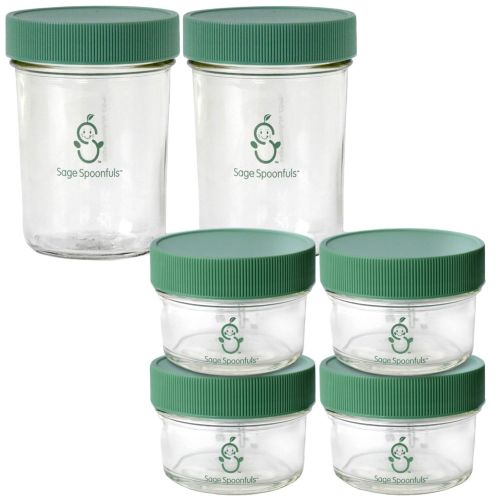  Sage Spoonfuls Glass Baby Food Storage Containers | 4 Glass 4oz & 2 Glass 8oz Baby Food Jars & Lids | 30 Labels | Freezer Storage | Reusable Glass Baby Food Jars | Microwave & Dishwasher Safe | f