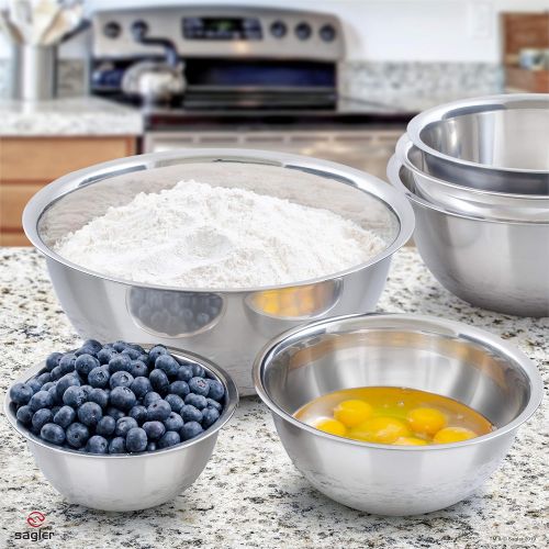  [아마존 핫딜]  [아마존핫딜]Sagler mixing bowls - mixing bowl Set of 6 - stainless steel mixing bowls - Polished Mirror kitchen bowls - Set Includes ¾, 2, 3.5, 5, 6, 8 Quart - Ideal For Cooking & Serving - Easy to c