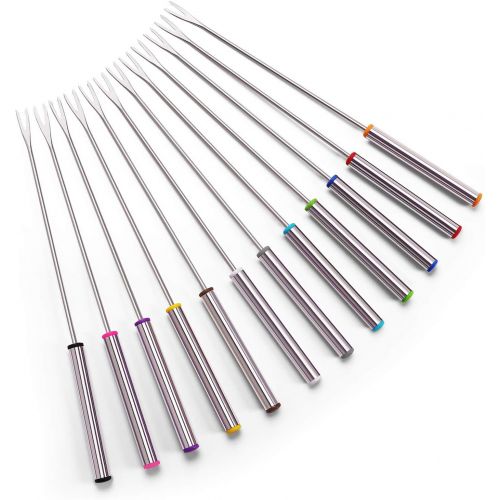  [아마존베스트]Set of 12 Stainless Steel Fondue Forks 9.5 - Color Coding Cheese Fondue Forks with Heat Resistant Handle for Chocolate Fountain Cheese Fondue Roast Marshmallows by Sago Brothers