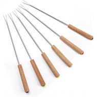 [아마존베스트]Set of 6 Stainless Steel Fondue Forks Wood Handle Heat Resistant 9.5 - for Chocolate Fountain Cheese Fondue by Sago Brothers