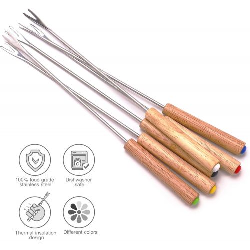  [아마존베스트]Set of 6 Stainless Steel Fondue Forks Wood Handle Heat Resistant 9.5 - for Chocolate Fountain Cheese Fondue by Sago Brothers