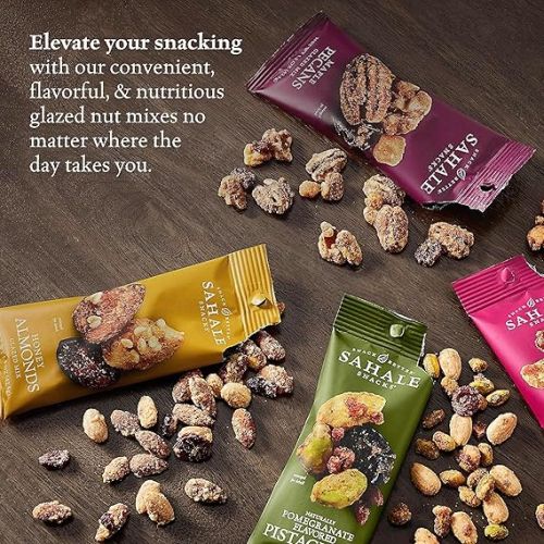  Sahale Snacks Glazed Mix Nut Blend Variety Pack, 1.5 Oz Grab & Go Bags (12 Total Packs) - Four Different Dry-Roasted Deluxe Mixed Nuts Blends Included - Non-GMO Kosher & Certified Gluten-Free Snacks